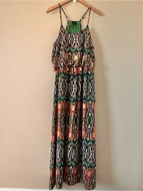 Fun & Flirt Green and Multicolor Tribal Maxi Dress L